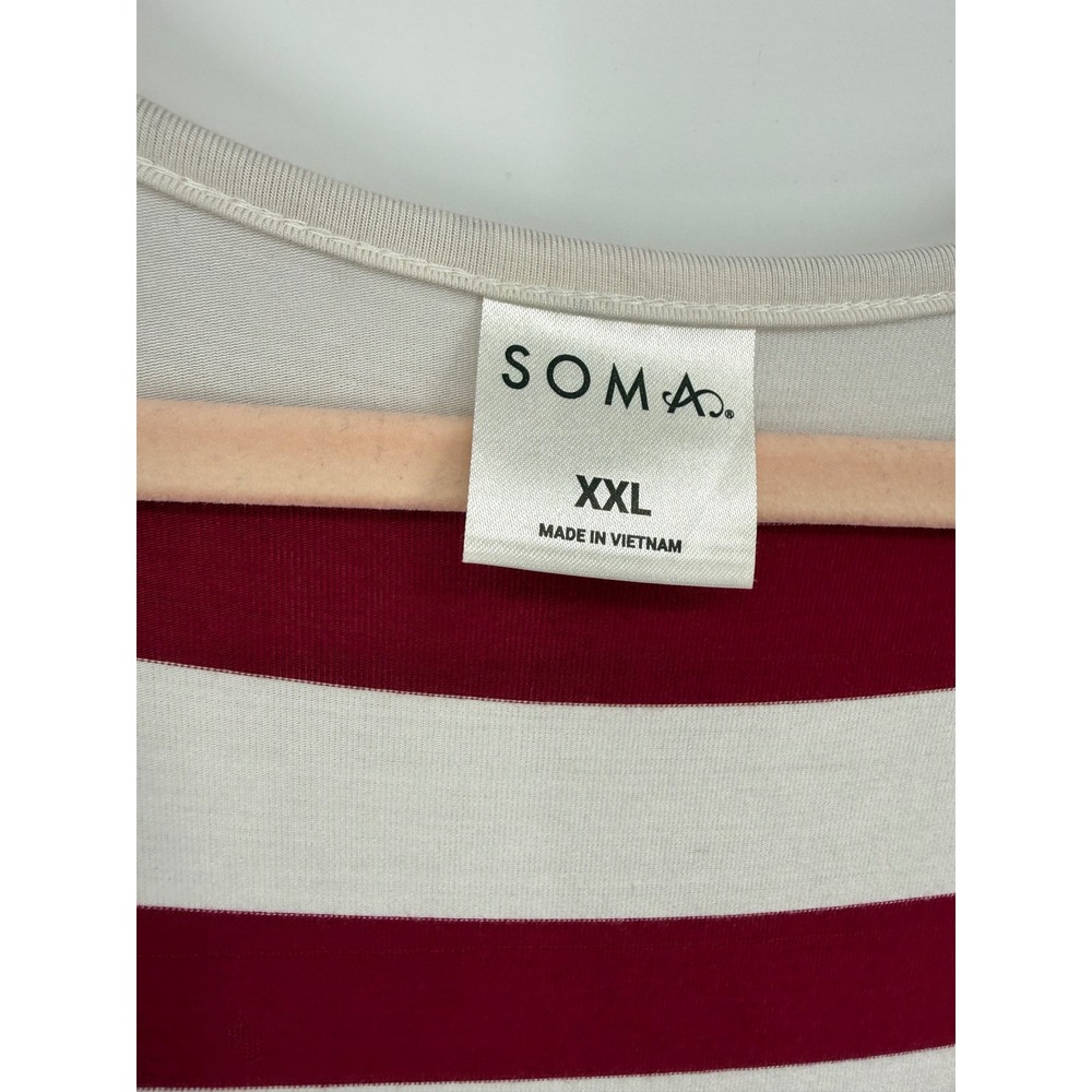 Soma Striped Sleeveless Dress Sleep Shirt Women XXL Burgundy Cream Racerback - Picture 3 of 8